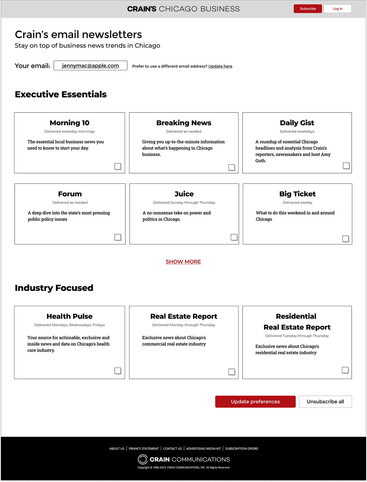 newsletter subscription page redesign
