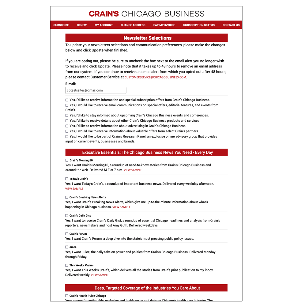 newsletter subscription page