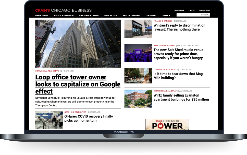 screenshot of website